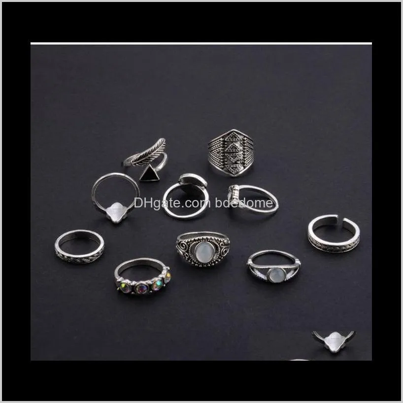 blingbling vintage ethnic wind drop arrow studded set of 10 sets of rings two colors to choose! eub