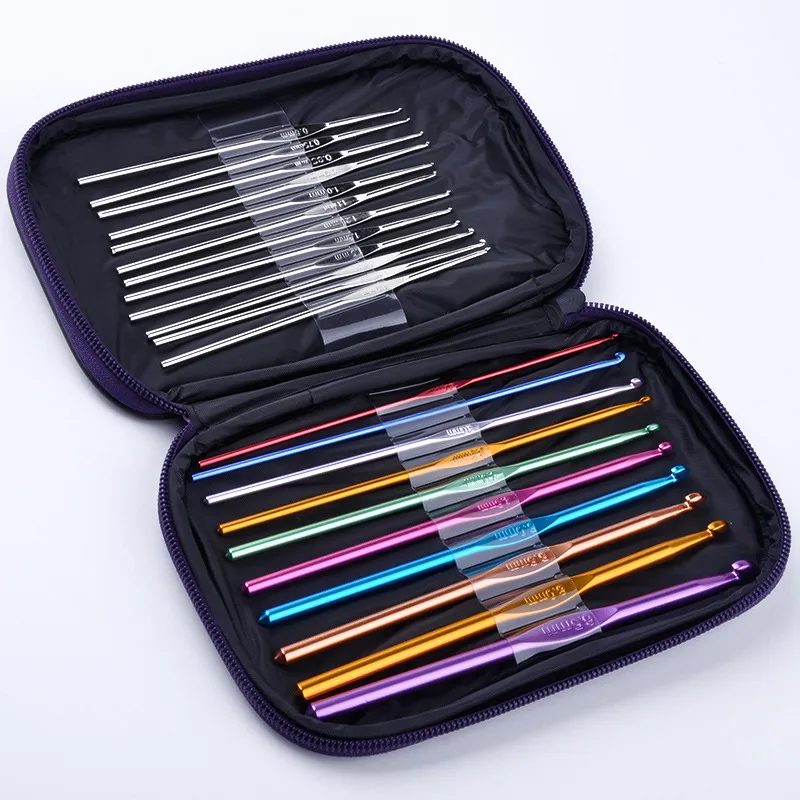 Multicolour Metal Aluminium Crochet Hook Stick Kit Needles Set Weave Craft Garn Stitches Needle Stitch Dh8862