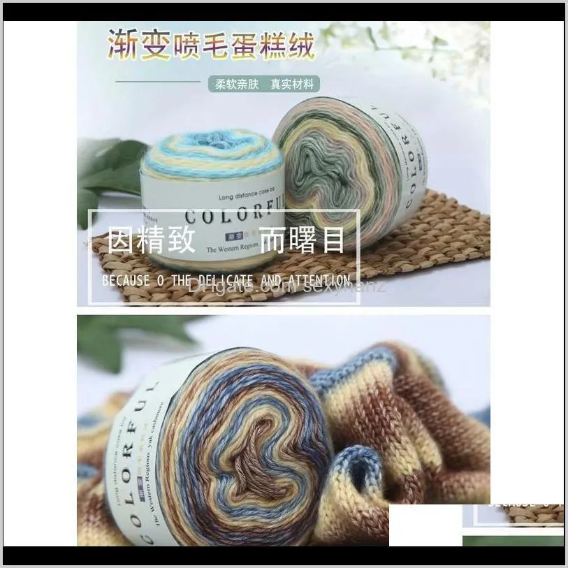 2 ball/set gradient dyed cake thread hand-woven medium thick wool knitting yarn diy scarf silk thread shawl crochet thre qylluu