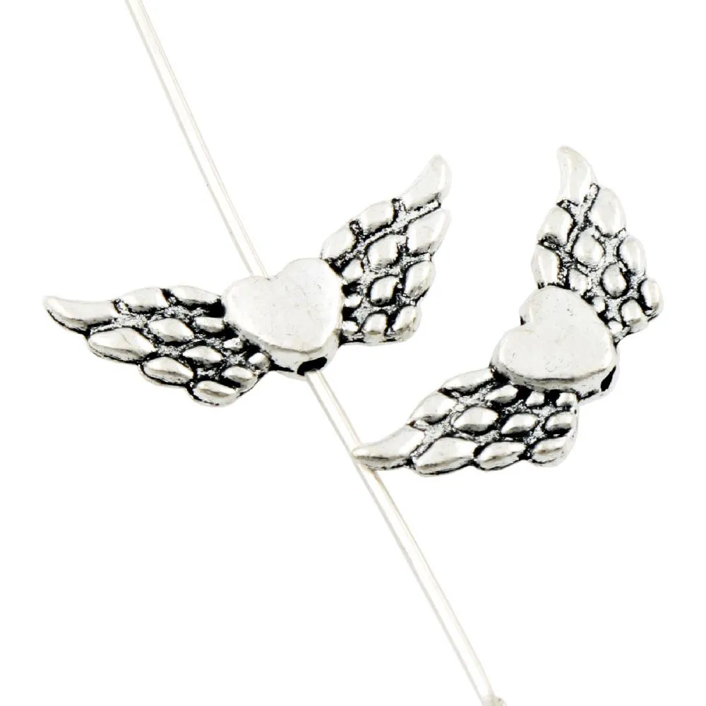 Alloy Angel Heart Wing Charm Luźne Koraliki 21.6x8.9mm Antyczne Silver Przekładki Ustalenia Biżuteria L188 200 sztuk / partia