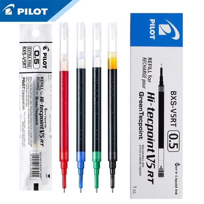 12Pcs Pilot BXS-V5RT(VR5) Gel Ink Pen Refill for Hi-Techpoint BXRT-V5/GR5 Liquid 0.5mm Rollerball Black /Blue /Red Color 210330