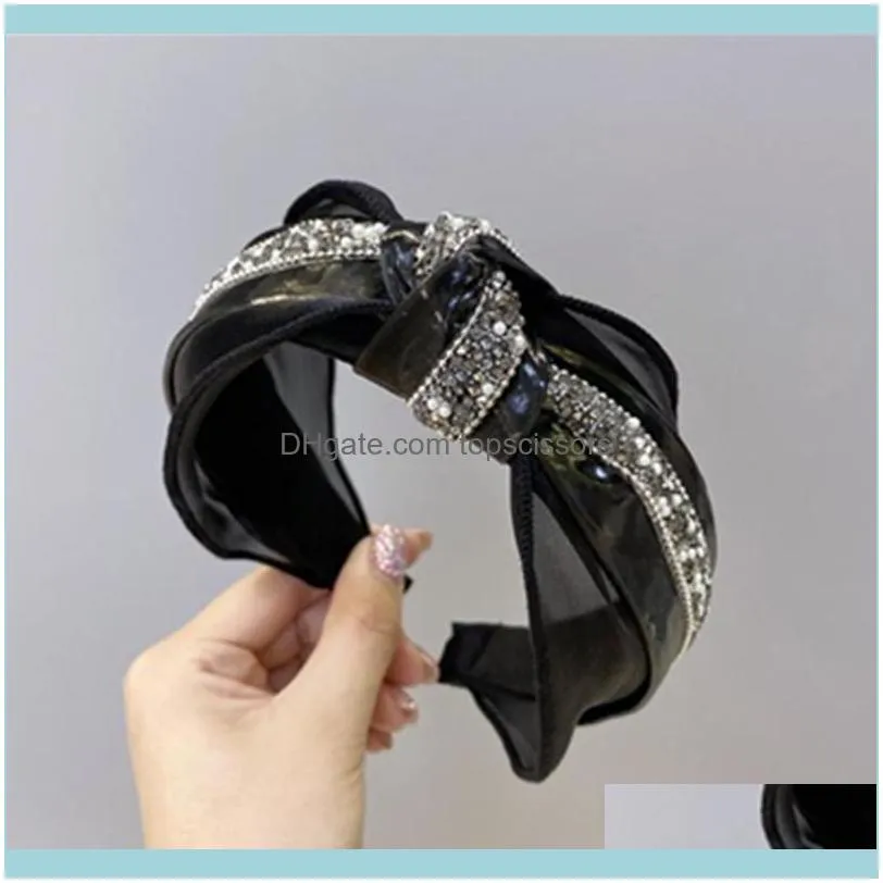 Gray Pearls Crystals Headband For Women Korean Hair Accessories Solid Head Band Wide Adults Top Knot Hairband Hoop1