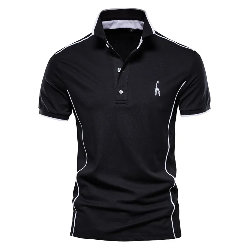 Nouveau été coton POLO hommes col rabattu décontracté Style social girafe marque broderie hommes Polos hommes hauts t-shirts 210401