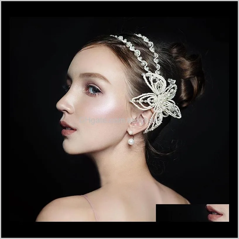 fashion pearl soft chain headband headband white butterfly headdress women accessories wedding hair accessories