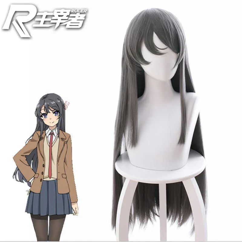 Rascal Bunny Kızı Hayal Etme Senpai Sakurajima Mai Cosplay Peruk Sentetik Saç Uzun Düz Gri 80 cm Y0913