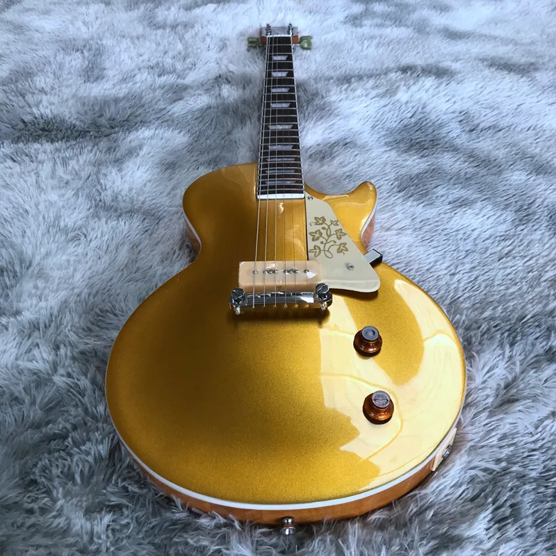 Nouvelle arrivée peinture à la poussière d'or une pièce p90 micros guitare électrique, chine custom shop fait EMS 22 frettes