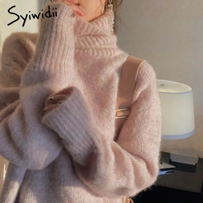 Syiwidii TurtleNeckセーター女性韓国トップファッションプルオーバーバットウィングスリーブプラスサイズの冬服ニットセーター女性210417