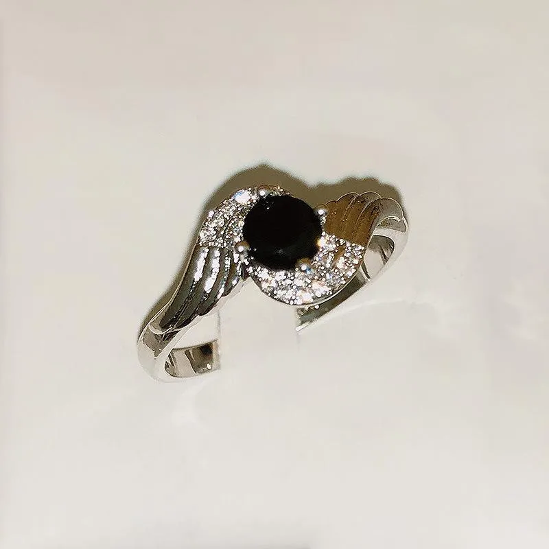 Cluster Rings Unique Natural Black Onyx Anniversary Party Ring 925 Sterling Silver Round Cut Zircon Ladies Jewelry Big