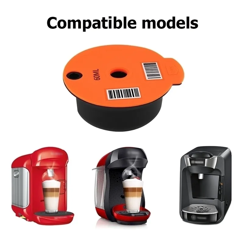 Refillable Wielokrotnego użytku Kapsułki Kapsułki Kubki Nespresso Coffee Capsule Pod Slicone Pokrywa Kompatybilna z 60/180ml 210712