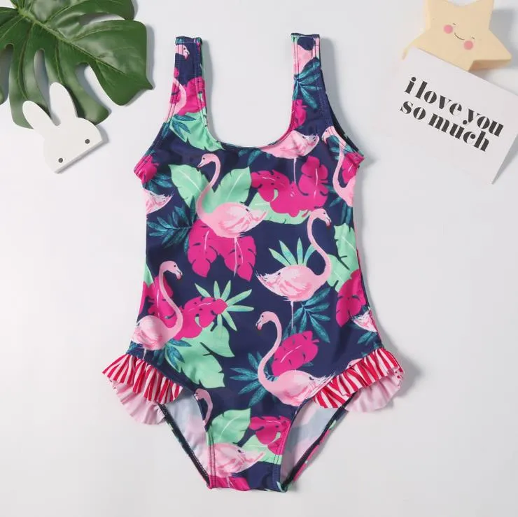 Kids Swimsuits Swan Baby Girls Swimwear One Piece Ruffled Kids Swim Clothes Bikini Summer Fashion Swimming Costumes 50pcs DHW2504