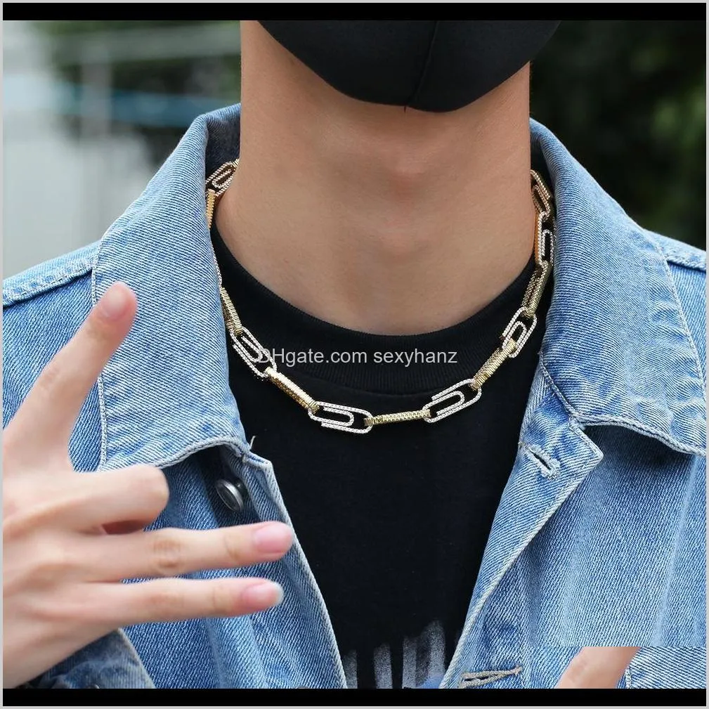 Chains Fashion Hip Hop Jewelry Men And Women Simple 14K Gold Pendant Diamond Safety Pin Link Necklace 1Cubr Xdkpi