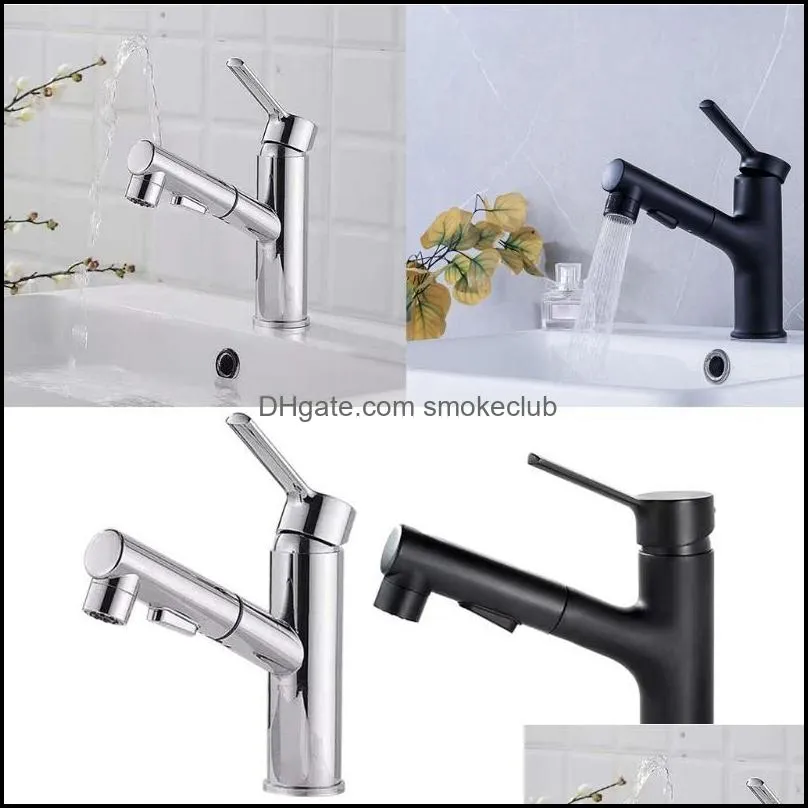Bathroom Sink Faucets Pull Out Faucet Lavatory Centerset Metal Brass High Arc Spout Vanity T5EF