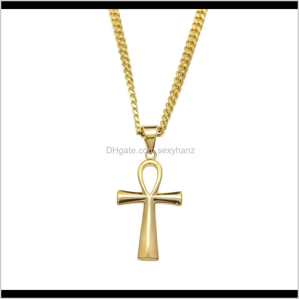 Kettingen hangers drop levering 2021 mannen vrouwen Egyptische ankh sleutel van het leven hanger roestvrij staal goud sier kleur hiphop ketting mode