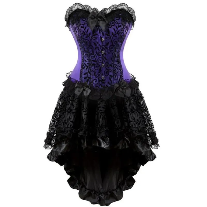 Bustiers & Corsets Women Lace Sexy Corset Dress Gothic Lingerie Bustier Vintage With Burlesque Skirt Set Plus Size S-6XL