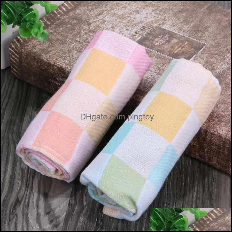 Double Layers Gauze Baby Towel Children Small Handkerchief Soft Cotton Baby Bibs Infant Plaid Nursing Towel 50 X 25cm