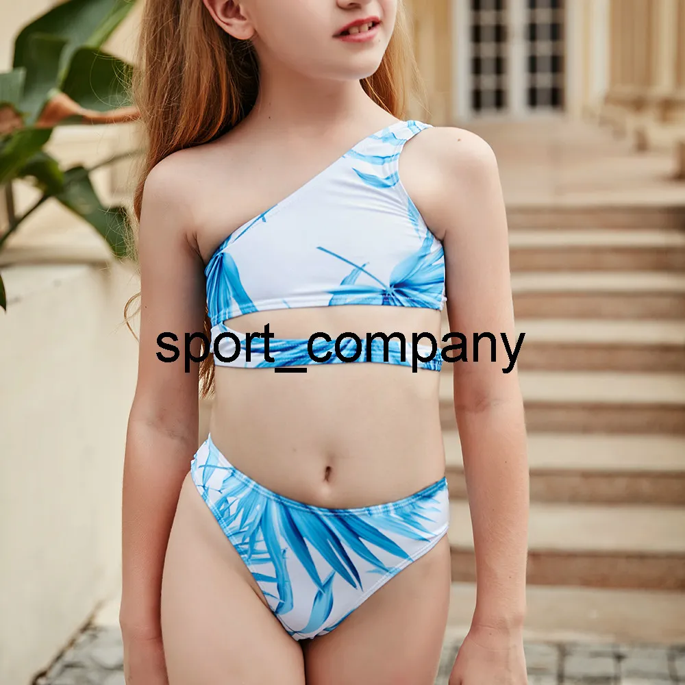 Girls' 2-Piece Leaf Printed Bikini Swimsuit Set for Kids, 5-14 Years