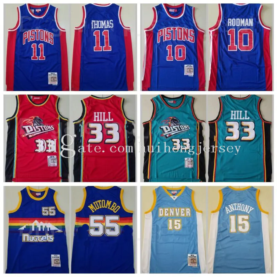 Topkwaliteit Mitchell en Ness Basketball Isiah Thomas Jersey 11 Dennis Rodman 33 Dikembe Mutombo 10 Grant Hill 55 Carmelo Anthony 15 VintageBasketball Jerseys