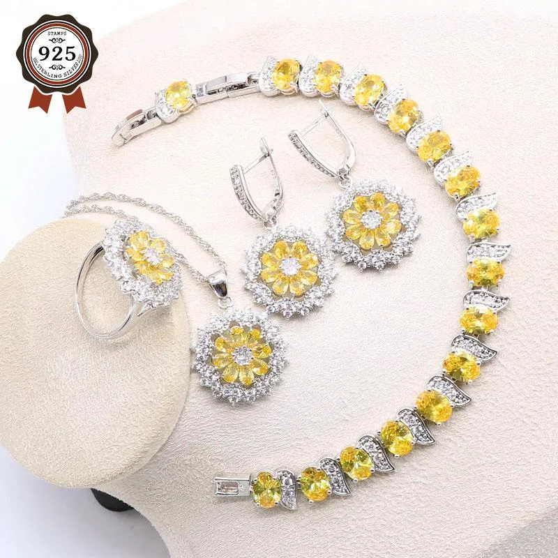 Örhängen Halsband Dubai Silver Färg Trendiga Kvinnor Smycken Stetsar Bröllop Bröllop Zirconia Hängsmycke Ringar Armband