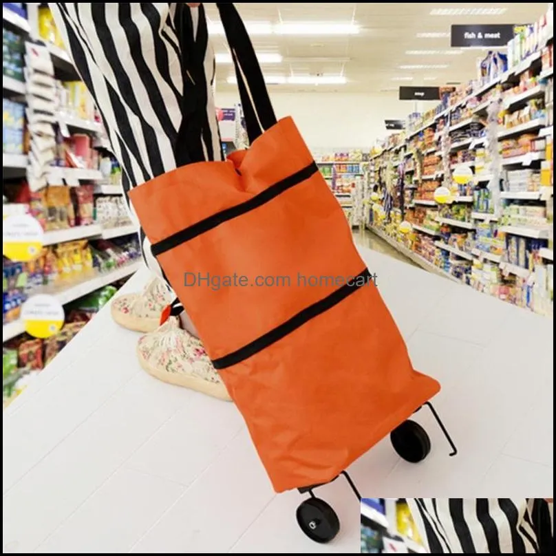 Shopping Bags THINKTHENDO Folding Fold Able Cart Grocery Handbag Tote Rolling Wheels