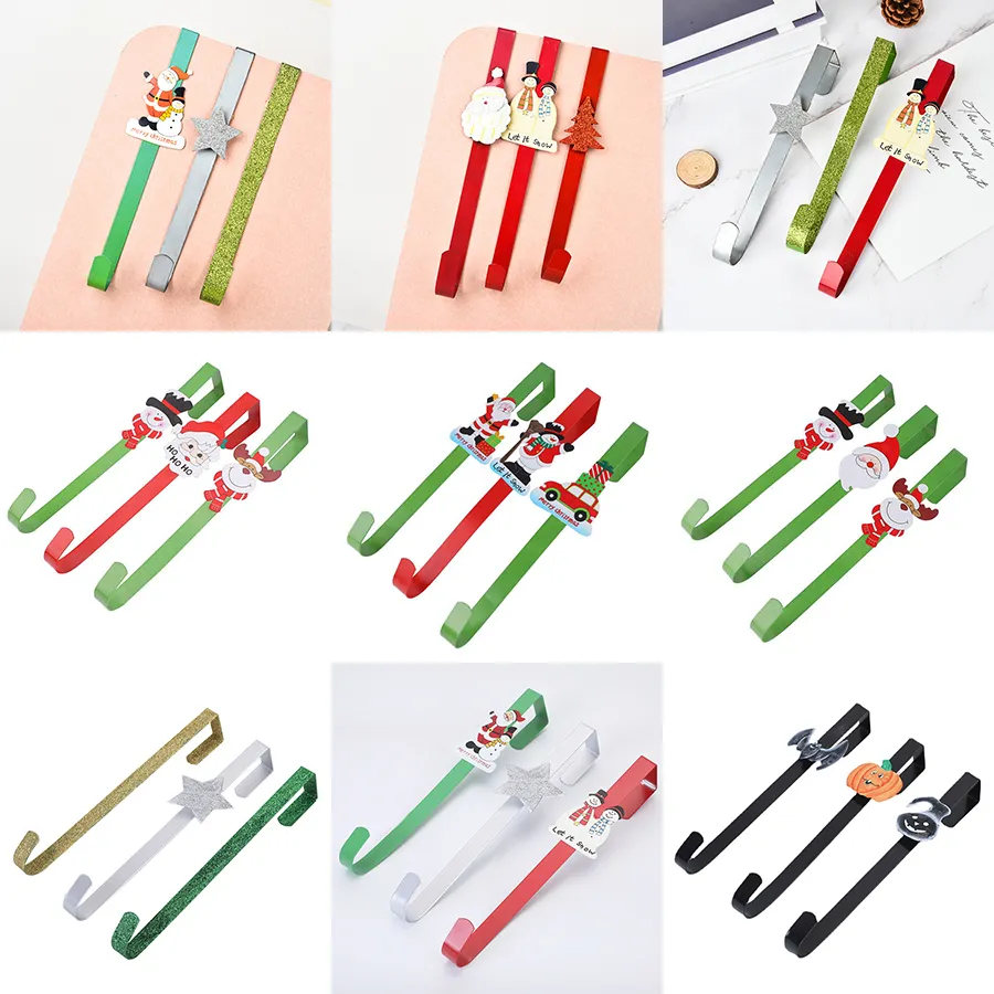 Weihnachtsdekoration Kranz Haken Metalltürbügel mit Weihnachtsmann Snowman Bogenknoten für die Front Halloween Dekoration XD24808