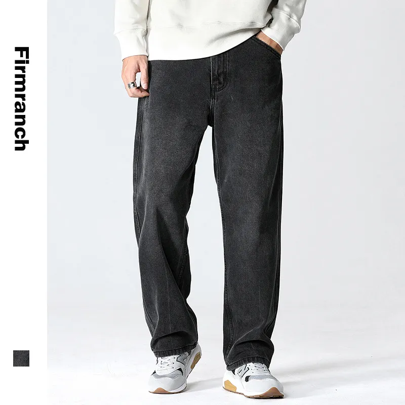 Firmranch / Women Black Straight For Casual Homme Loose Play boy Jean Large All Match Men Jeans Pants