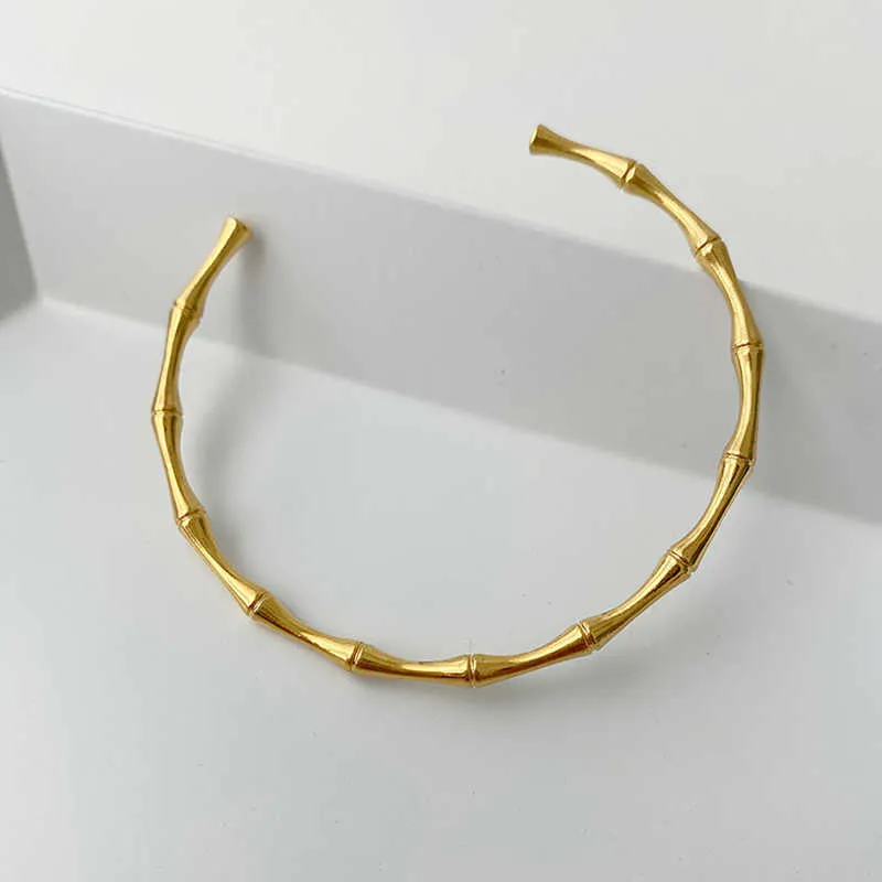 Peri'sbox guldfärg länkade bambu armbanden tunna geometriska bangles för kvinnor öppna minimalistiska manschetter armband justerbara 2020 smycken Q0719