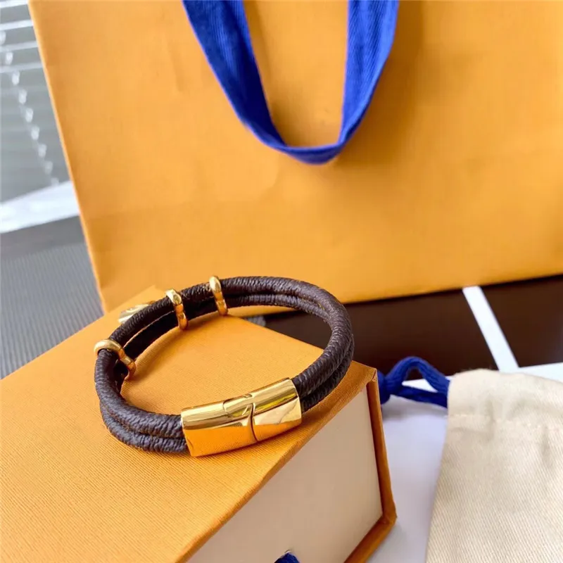Bracelet en cuir PU marron rond classique à la mode, avec tête de verrouillage en métal, Bracelets porte-bonheur en cadeau, boîte de détail, Stock SL05274r