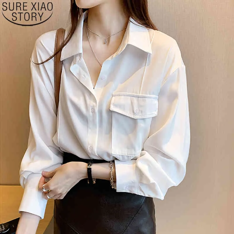 Witte blouse lente herfst chiffon shirt vrouwen losse lange mouwen effen shirts tops vrouwelijke kantoor dame casual blusas 12891 210417