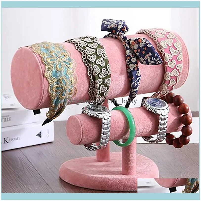 Jewelry Display Rack Heart-Shaped Headband Bracelet Necklace Two-Tier Storage Pouches, Bags