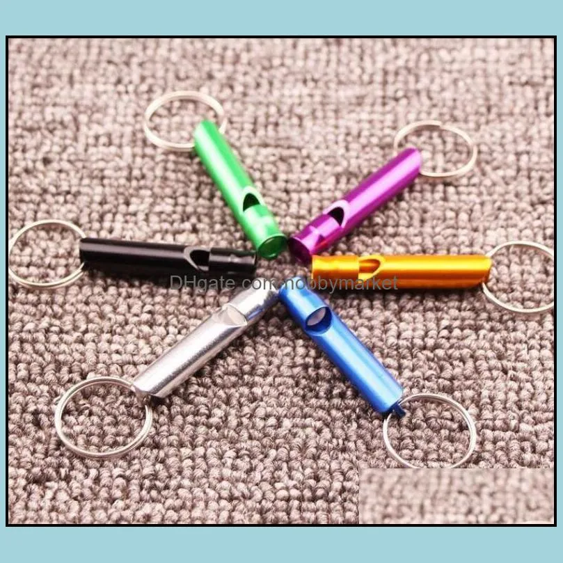 Mini Aluminum Whistle Keychain Portable Self Defense Keyrings Rings Holder Dogs Training Keychains