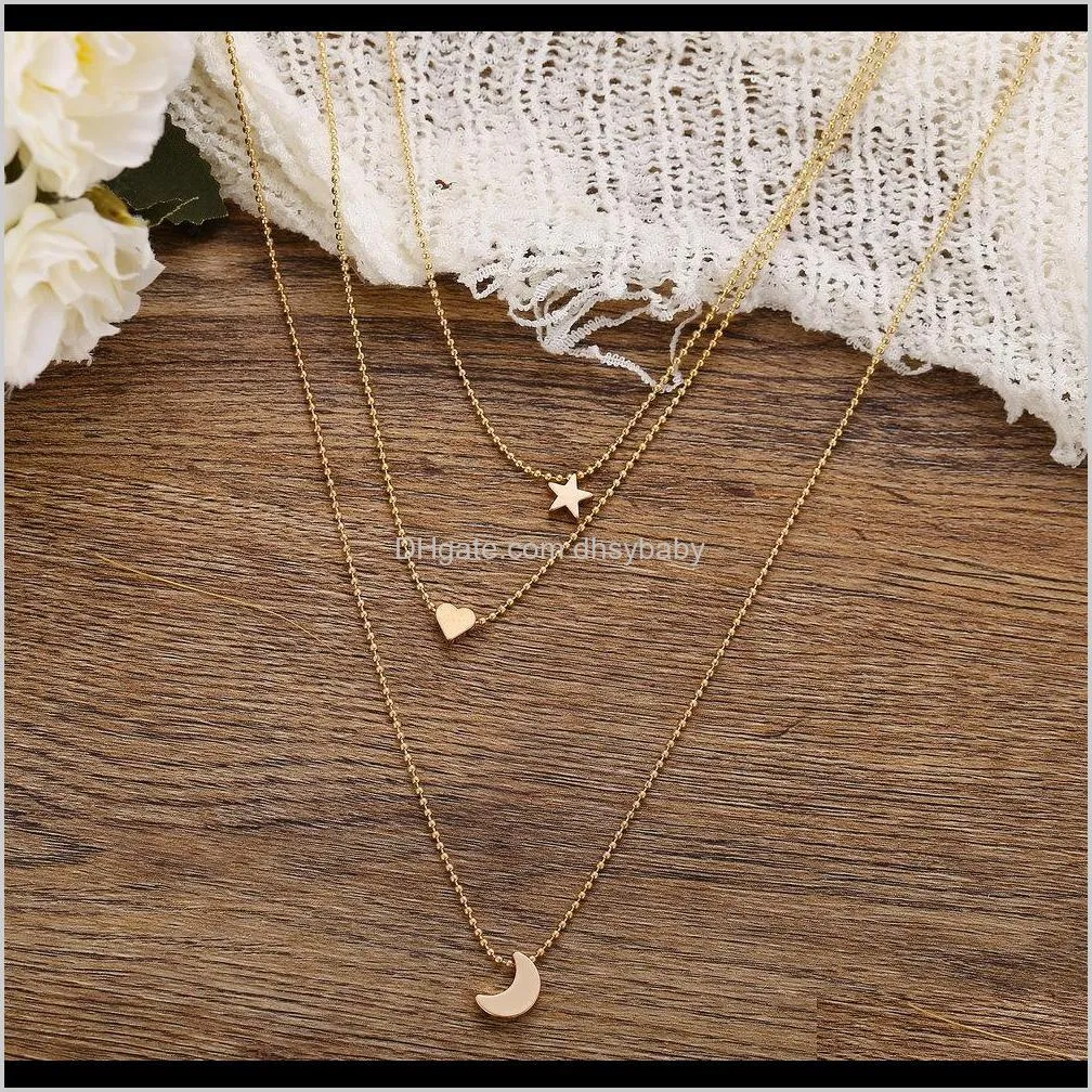 women bohemian necklace gold pendant necklace clavicle chain creative retro simple star moon love style pendant necklace jewelry