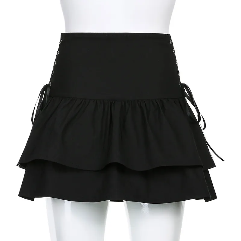 ブラックレースフリルスカート Y2K、ゴス、ダークアカデミア