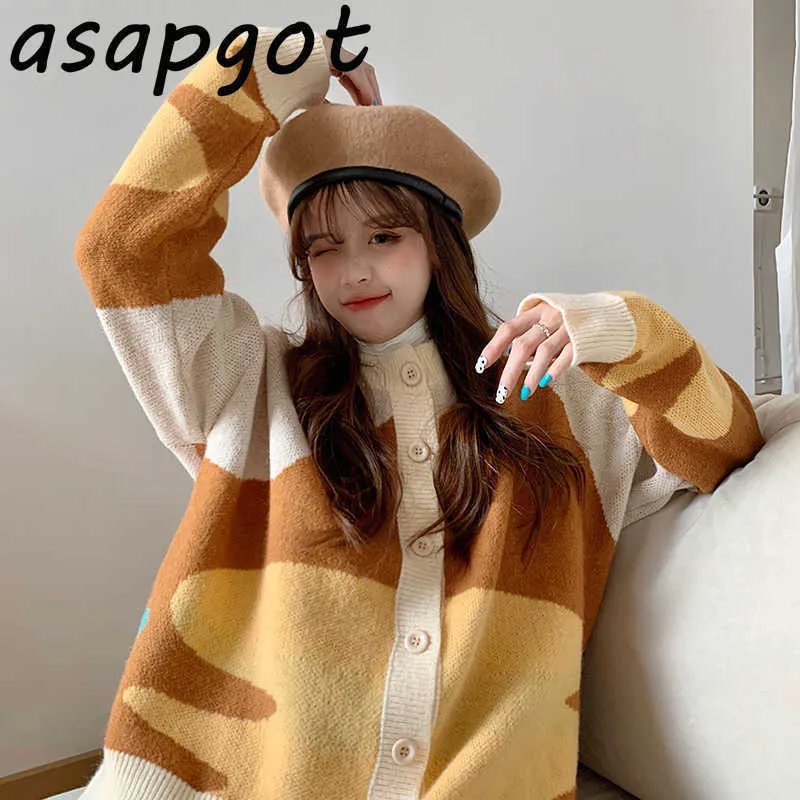 Women's Clothing Sweaters&Jumpers Cardigan Autumn Vintage Wild O Neck Long Sleeve Print Knitted Jacket Japan Style Chic Loose 210610