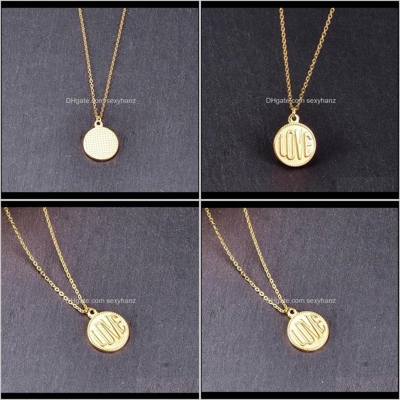 simple letter love necklace round pendant gold color fashion titanium steel woman jewelry gift never fade necklaces