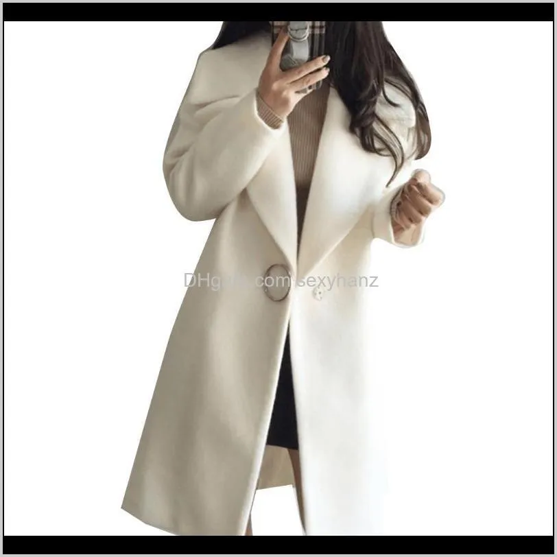 loose warm cotton + spandex long winter coat turn-down collar adjustable wool coats women office work wear elegant manteau femme1