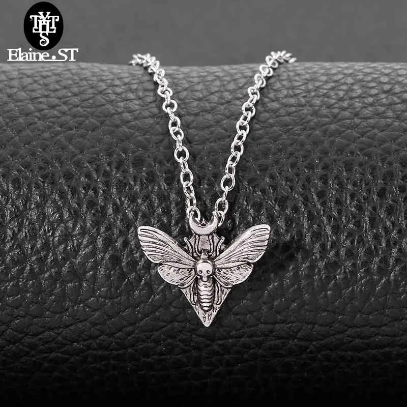 Collier papillon tête de mort entière, Mini pendentif mignon pour femmes, païen avec carte, bijoux cadeau pour hommes