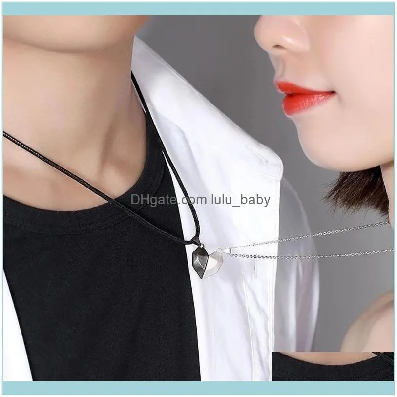 Chains Necklaces & Pendants Jewelrychains 2Pcs Magnetic Couple Necklace Lovers Heart Pendant Distance Faceted Charm Women Valentines Day Gif