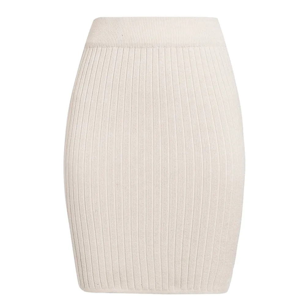 Women Skirts Ribbed Knitted Skirt Elastic Waist Hips-Wrapped Back Vent High Stretchy Slim Solid Color Sexy Casual New X0522