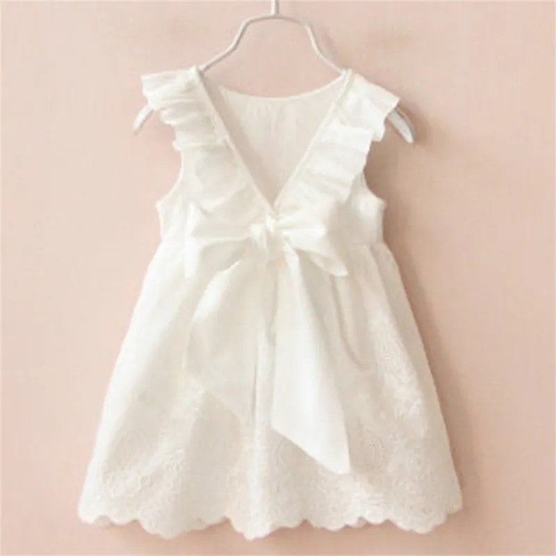 Robe d'été pour filles blanc pur creux grand V dos nu fête princesse enfants bébé enfants filles vêtements 210625