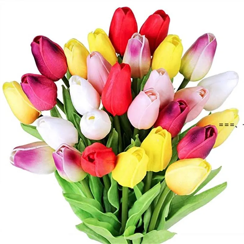 NOVITÀ Tulipani alla moda PU Latex Tulip Fiori artificiali per la cerimonia nuziale Festa a casa Festa Decorazione Ornamento RRB12442