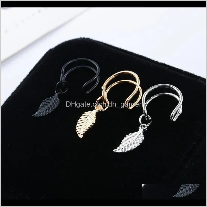 fashion no pierced ear clip cuff wrap earrings leaf feather pendant non-piercing clip earrings for women party statement jewelry