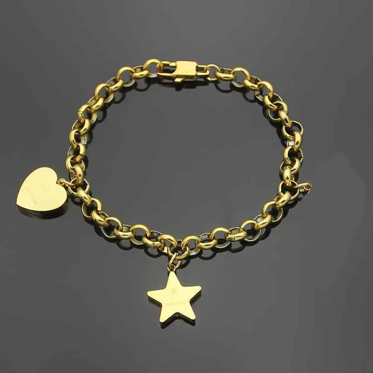 20CM Length Titanium Steel Women Designer Bangle Top Quality G letter hanging five-pointed star heart-shaped bracelet