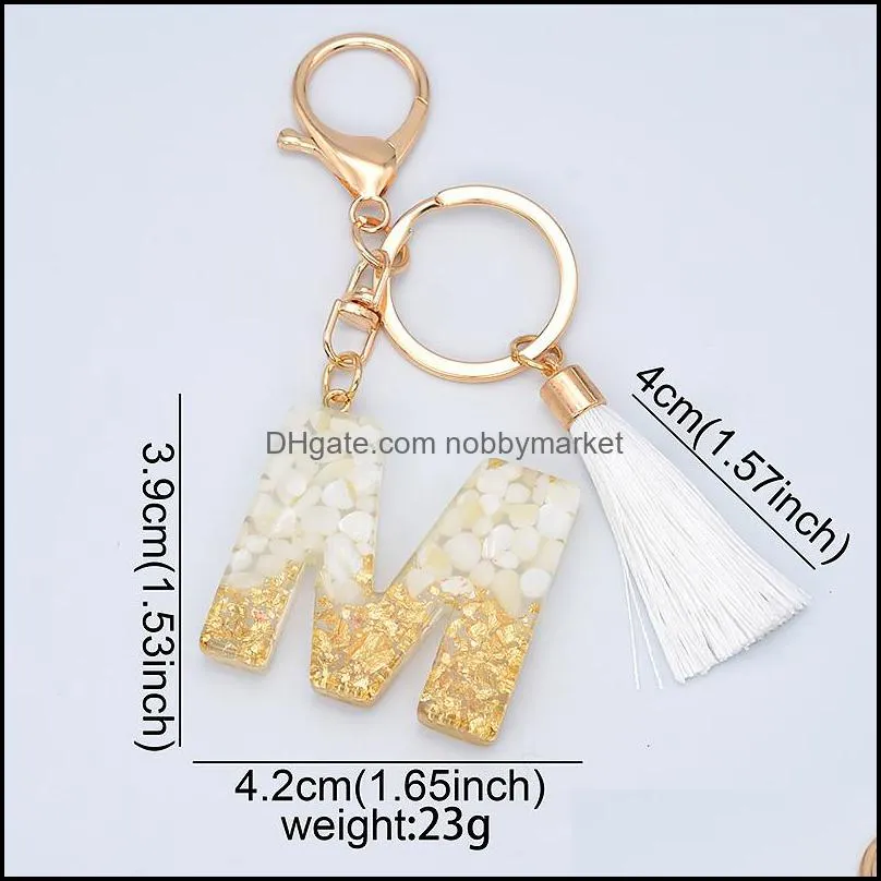 Gold Tassel Alphabet Keychain English Letter Keyring Glitter Gradient Resin Gold Leaf Crafts Car Mirror Handbag Charms