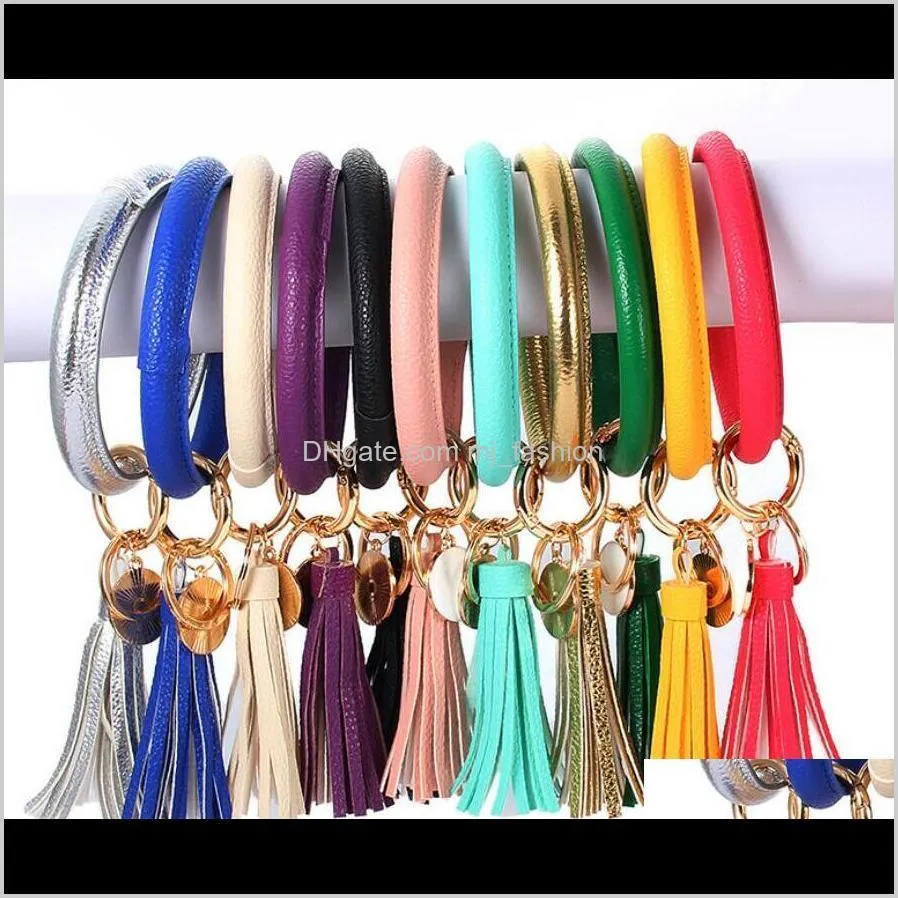 Rings Jewelrybig Customer Discount Pu Bracelet Keychain Leopard Sunflower Cactus Round Leather Tassel Bangle Key Ring 2257 Drop Delivery 2021