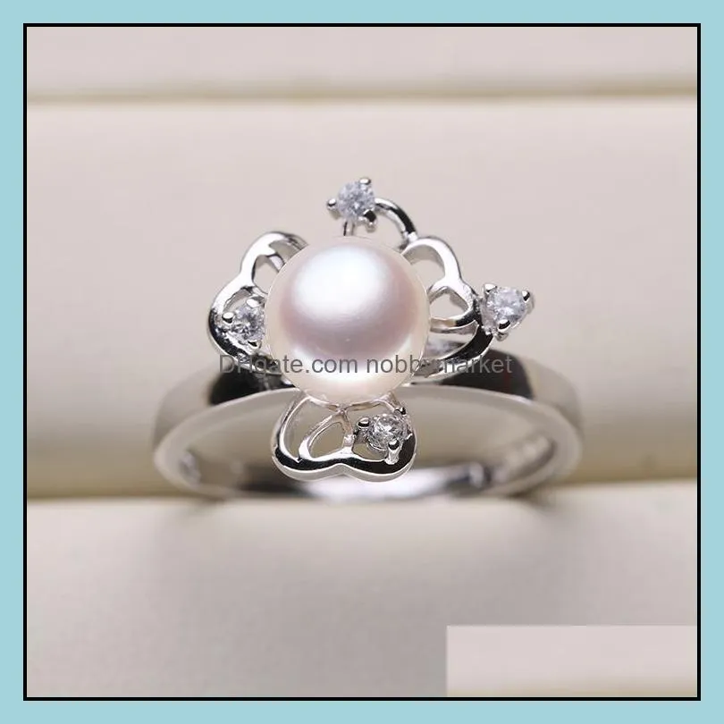 SHINING! Pearl Rings Setting Zircon Solid 925 Silver Ring Setting Ring Mounting Ring Blank DIY Jewelry 5 Styles Mix DIY Gift