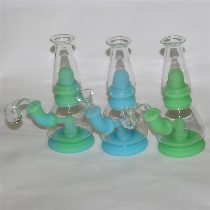 Silicone Pipe Water Bong With 4mm quartz banger nails For Smoking FDA Silicon Dab Rigs Unbreakable Glow in the dark Oil Rig Bongs