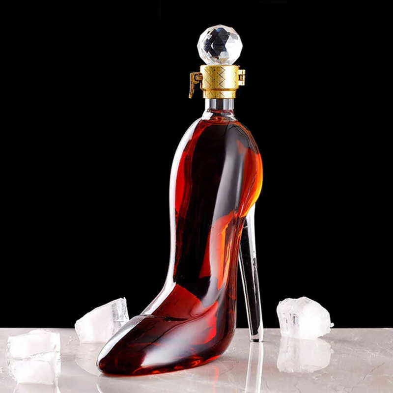 350ML High Heels Shape Decanter Luxurious Crystal Red Wine Brandy Champagne Glasses Decanter Bottle Bar Nightclub Drinking Y0113