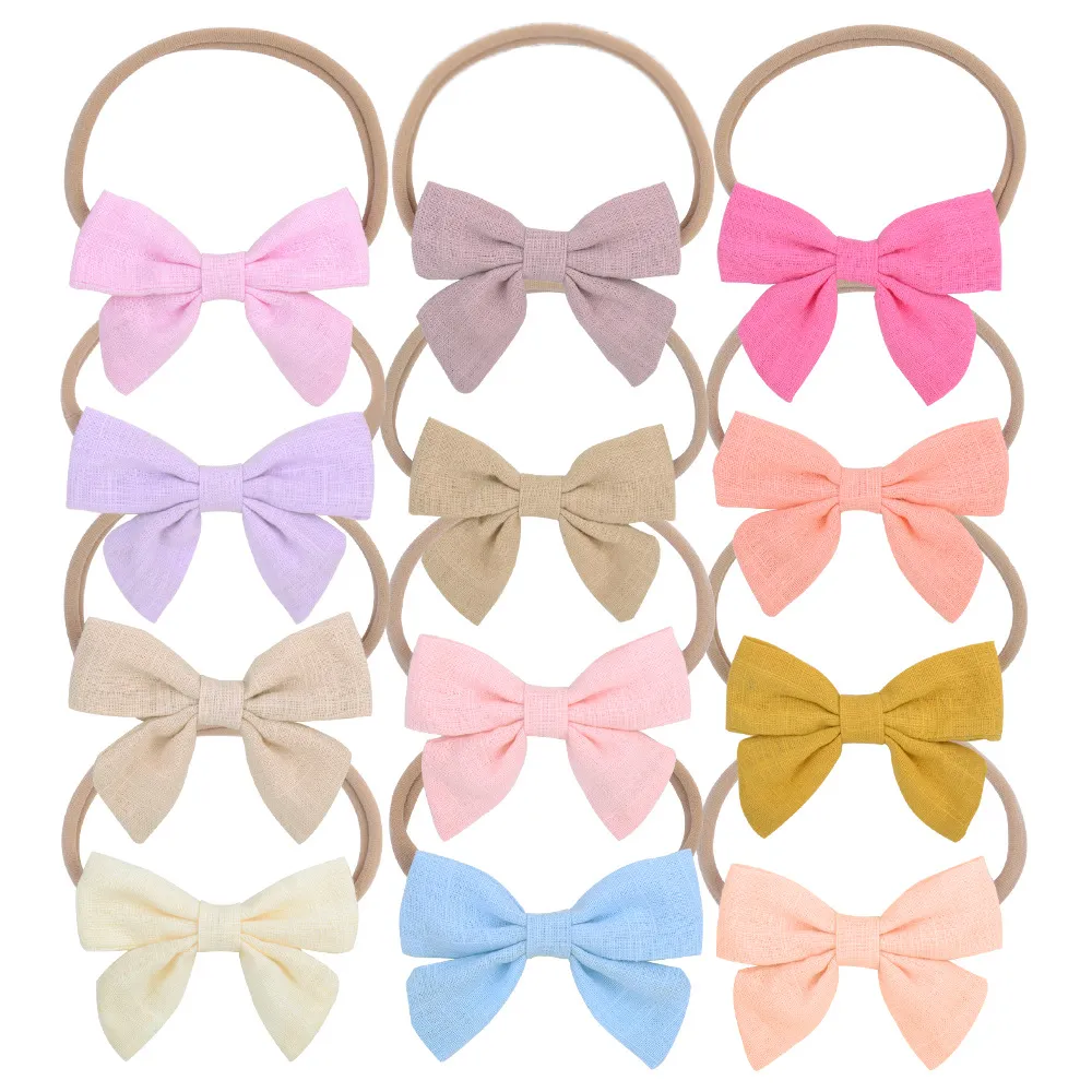 Baby boog hoofdbanden katoen haarband meisjes solide hoofdband kinderen bloemen haaraccessoires nylon bowknot haarbanden 12 kleuren kha117