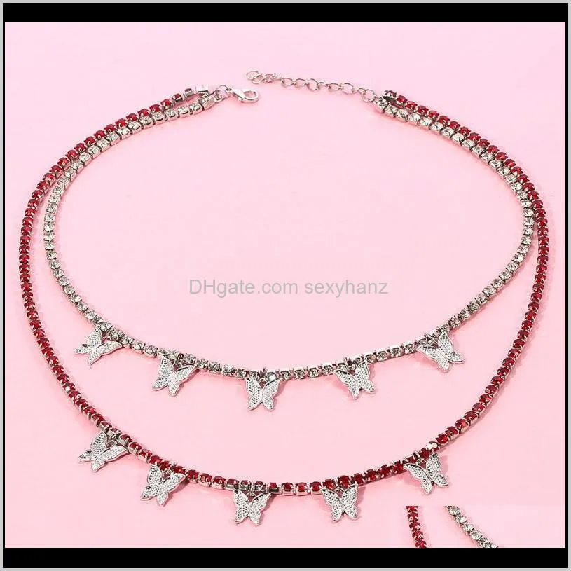 Pendant Necklaces & Pendants Drop Delivery 2021 Fashion Beautiful Double Choker Butterfly Necklace Female Shiny Iced Out Crystal Clavicle Cha