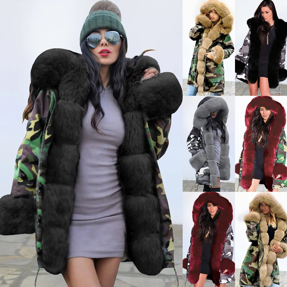 Marka Styl Big Wełniany Kołnierz Płaszcz Zimowy Damskie W Dół Ciepłe Grube Loose Coats Casual Hooded Długą Rękaw Kurtki Kobieta